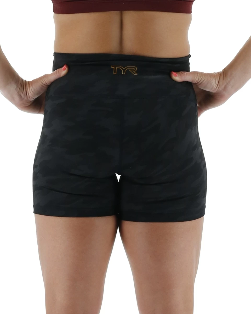 TYR Base Kinetic™ Women's High-Rise 4" Shorts - Blackout Camo 4 TYR Base Kinetic™ Women's High-Rise 4" Shorts - Blackout Camo - Image 2